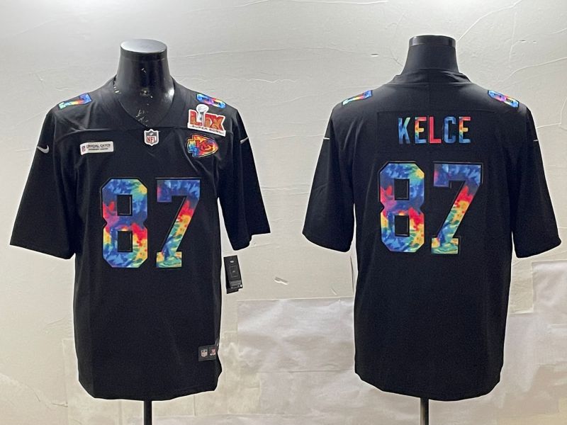 Men Kansas City Chiefs #87 Kelce Black Rainbow 2025 Nike Limited NFL Jersey style 3